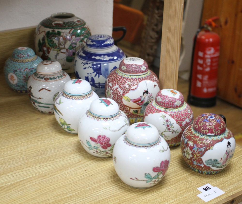 Ten assorted Chinese ginger jars